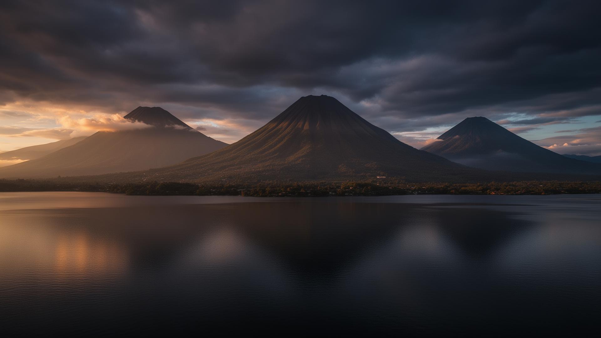 Volcanes del Lago de Atitlán, Guatemala al atardecer